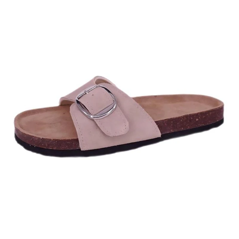 Sandales en liège et daim véritable avec sangle à une boucle pour femmes